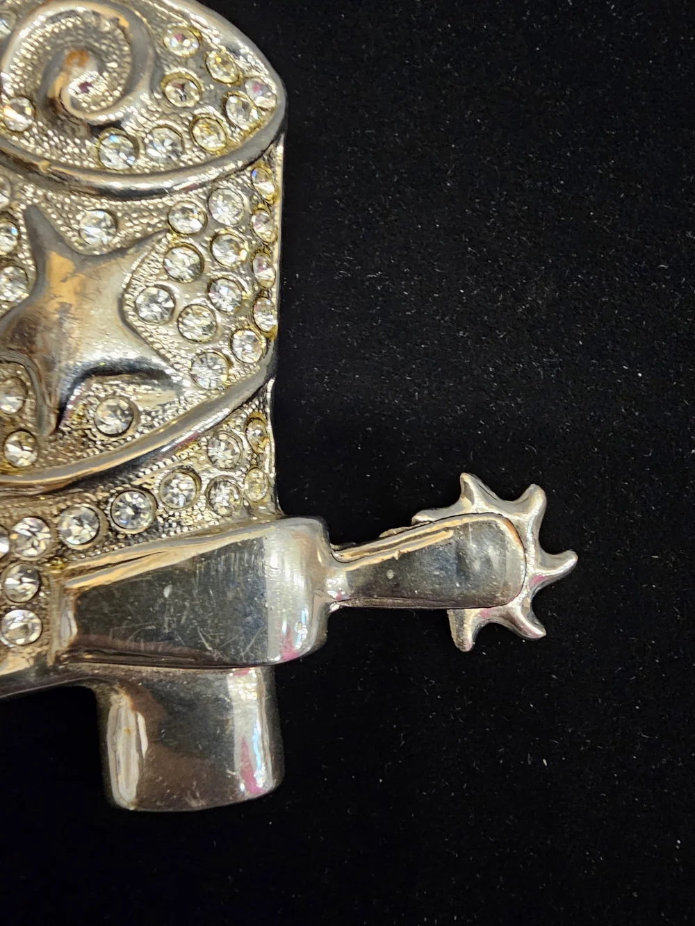 Rhinestone Cowboy Boot Belt Buckle Silver Western Cowgirl Rowel Bling Star